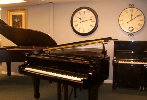 grand piano and clocks